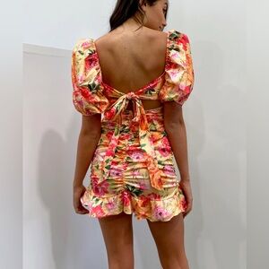 For love and lemons, mini dress in peach floral